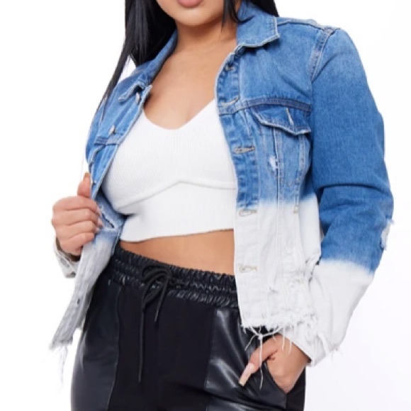 🎉HP🎉Boom Boom Jeans Women’s Blenched-Dip Cropped Boyfriend Denim Jacket Blue - Picture 2 of 15